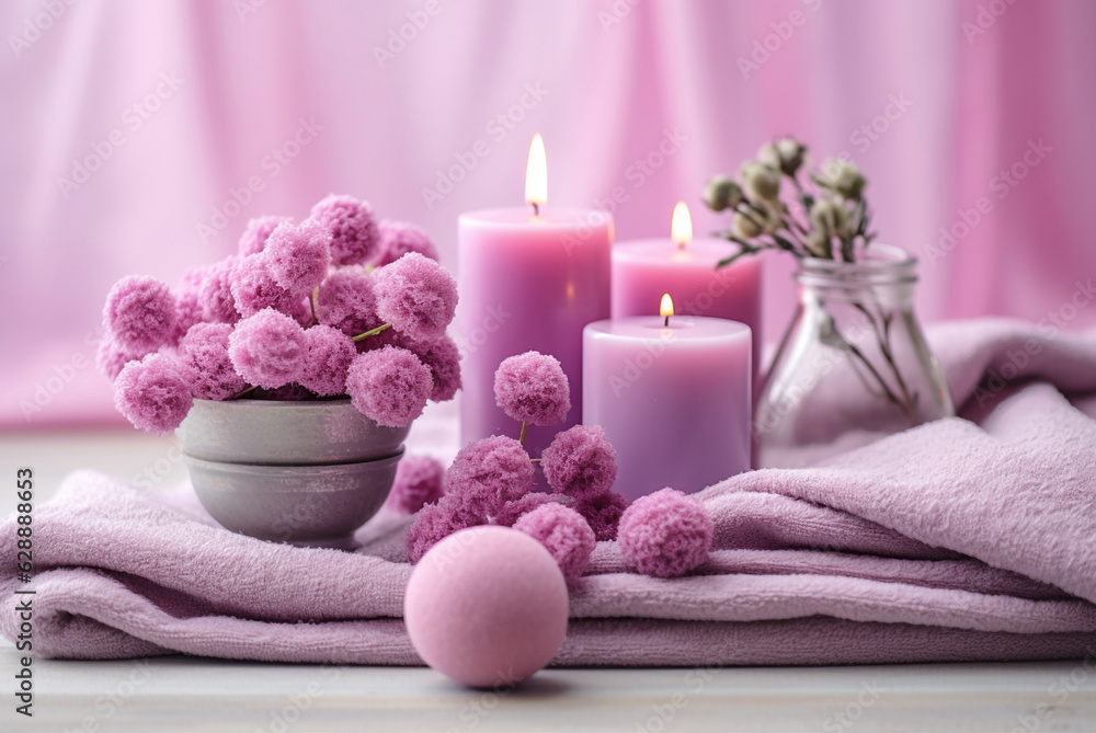 Pink lavender spa bath bomb closeup. Generative ai