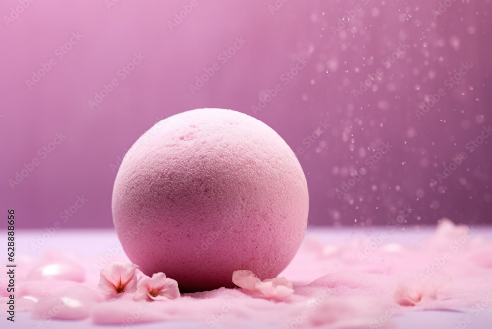 Pink lavender spa bath bomb closeup. Generative ai Pink lavender spa bath bomb closeup. Generative ai