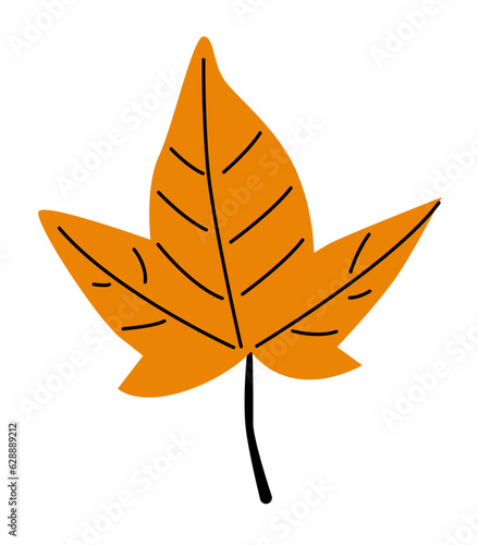 Minimalistic illustration of platanus autumn orange leaf. Fall decoration element isolated on white background.