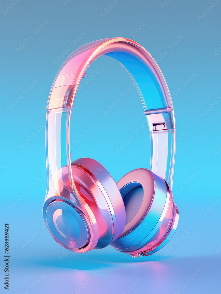 Round headphones in metallic purple color isolated on a flat pastel light background with copy space. UI Music, 3d render icon illustration. Round headphones in metallic purple color isolated on a flat pastel light background with copy space. UI Music, 3d render icon illustration.