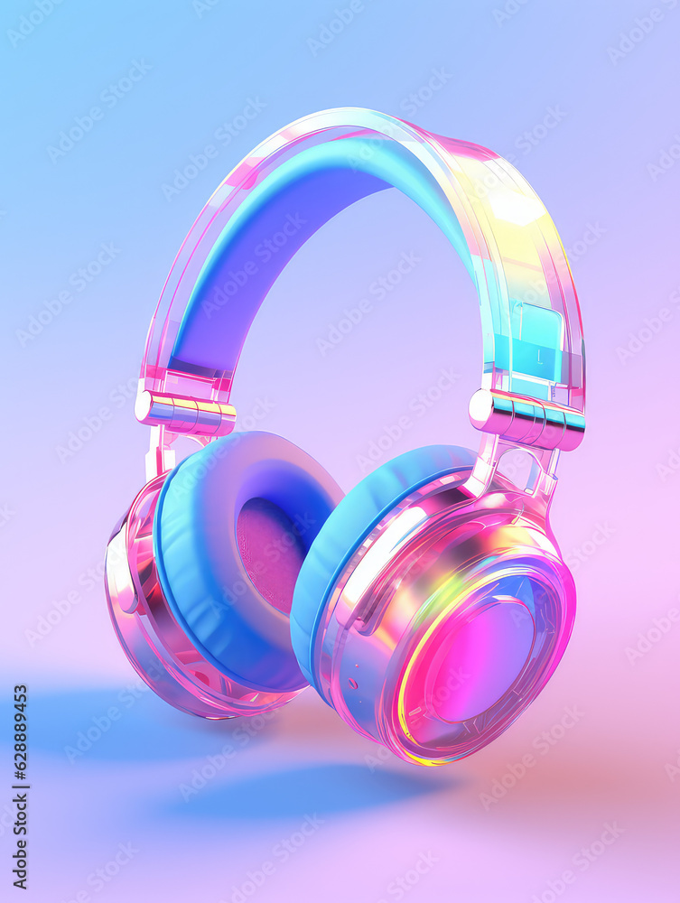 Round headphones in metallic purple color isolated on a flat pastel light background with copy space. UI Music, 3d render icon illustration. Round headphones in metallic purple color isolated on a flat pastel light background with copy space. UI Music, 3d render icon illustration.