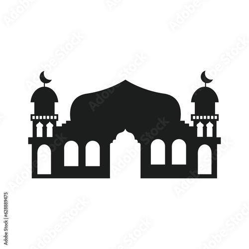 Mosque silhouette for Ramadhan Kareem. Mosque or masjid. Monochrome icons on white background. Muslim worship place symbol.