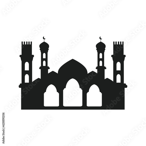 Mosque silhouette for Ramadhan Kareem. Mosque or masjid. Monochrome icons on white background. Muslim worship place symbol.