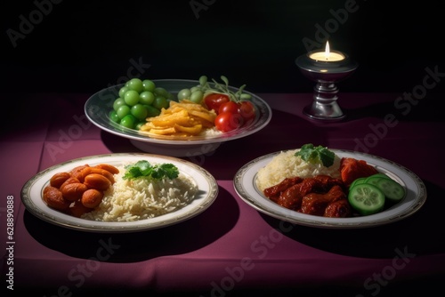 Plates of Different Foods on a Dining Table Created By Generated AI.