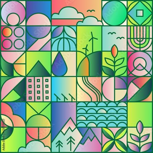 エコロジーなイメージイラスト エコ SDGs 水 山 資源