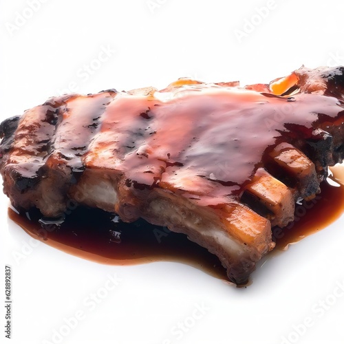Hot grilled spare ribs with barbecue sauce isolated on white background