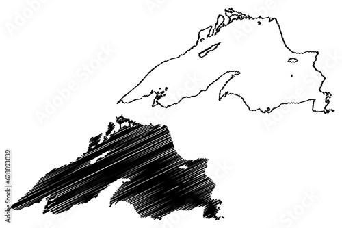 Lake Superior (Canada, United States, North America, us, Great Lakes) map vector illustration, scribble sketch map