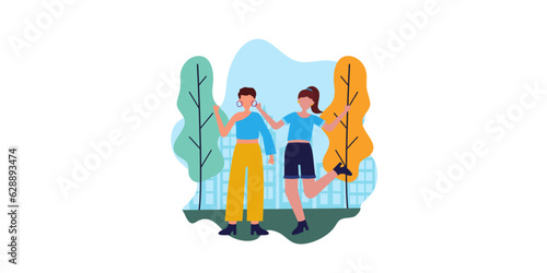 Vector illustration of two girls cartoon  with white background 
