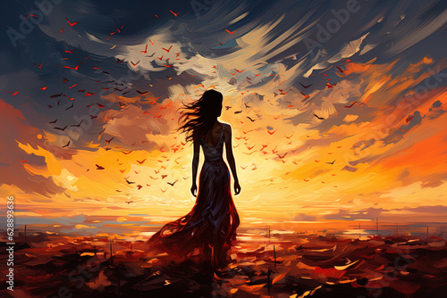 silhouette of a woman standing against sunset