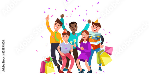 Vector illustration of happy girls  and boys cartoon with white background 
