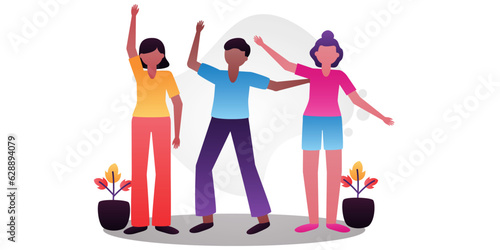 Vector illustration of happy girls and boys  cartoon with white background 