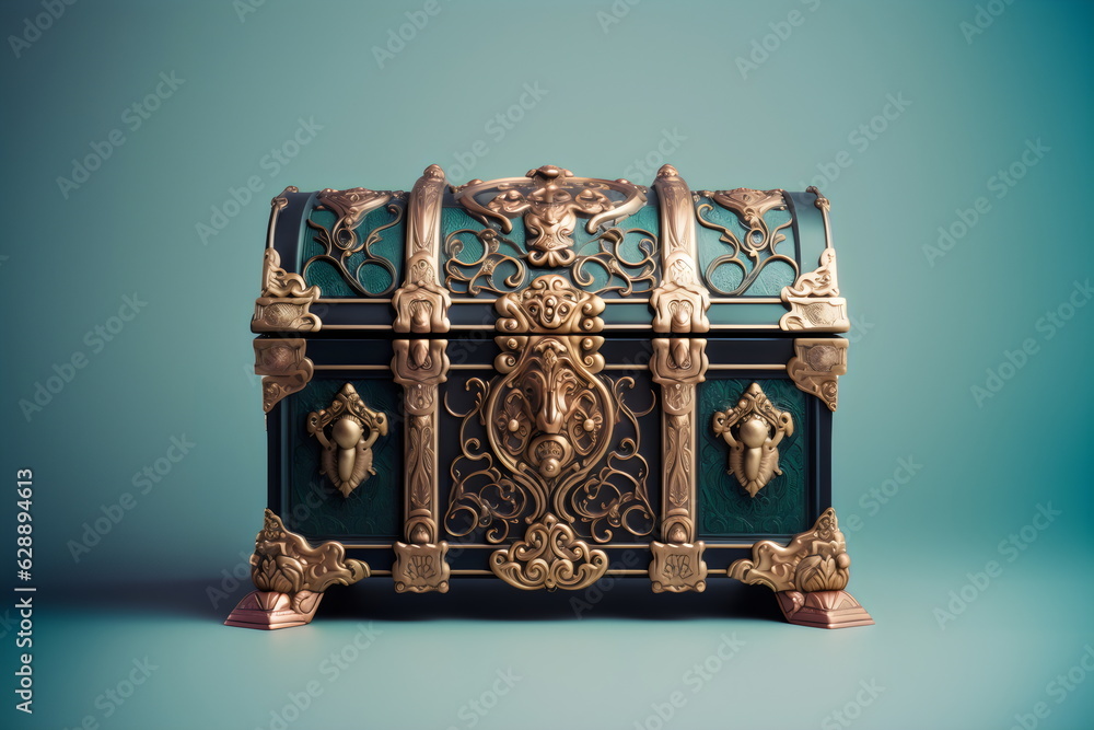 ornate green and gold filigree treasure chest closed and locked ...