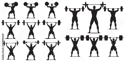 A collection of silhouette Weight Lifting man Vector illustration