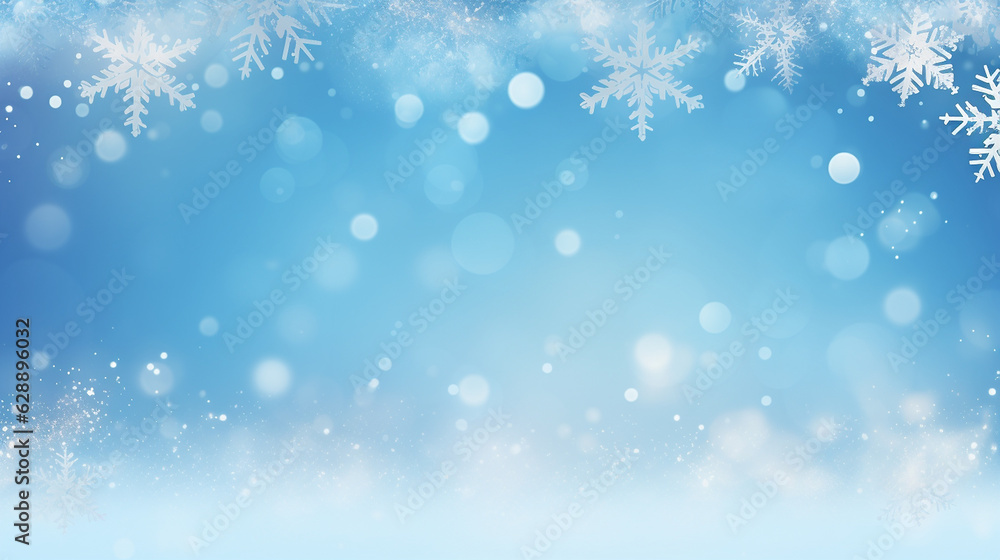 Wunderschöner Hintergrund für Weihnachten in blau mit Eiskristallen und Platzhalter für Webdesign und Drucksachen, ai generativ
