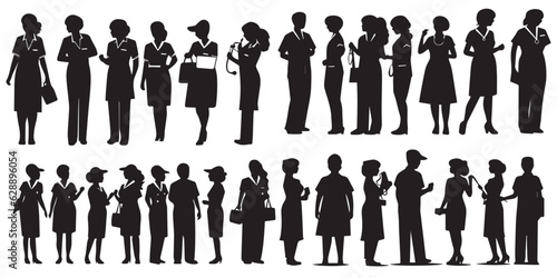 Different Types of people in different professions silhouette vector illustration