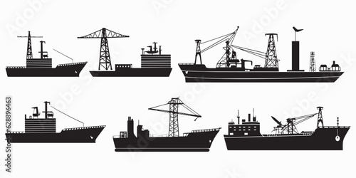 Set of silhouette Industrial Ship Vector illustration