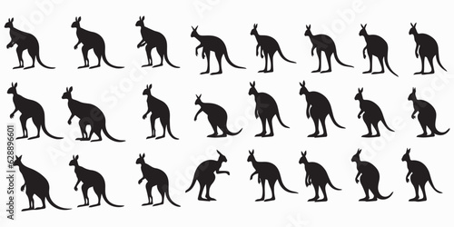Set of Black Kangaroo Silhouette vector collection