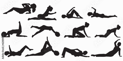 Set of silhouette Girl Exercise vector illustration