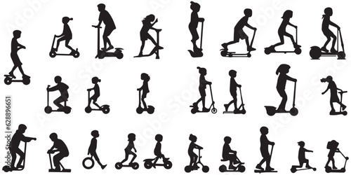 Black Silhouettes Riding a scooter  silhouette vector illustration