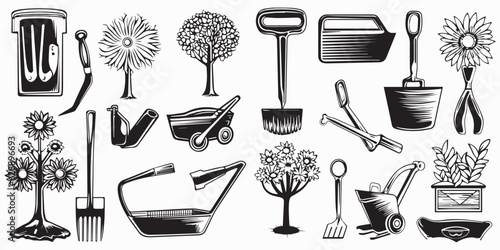 Garden Caring Element Silhouette Sketch Vector Illustration