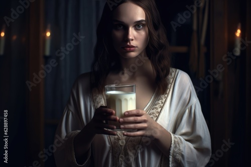 A Serene Nighttime Milk-Drinking Scene Fictional Character Created By Generative AI