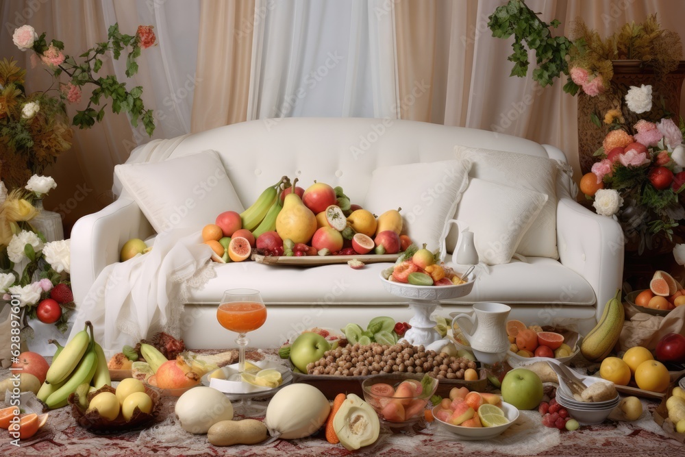 Bountiful Harvest Display on a Couch Fictional Character Created By Generative AI Bountiful Harvest Display on a Couch Fictional Character Created By Generative AI