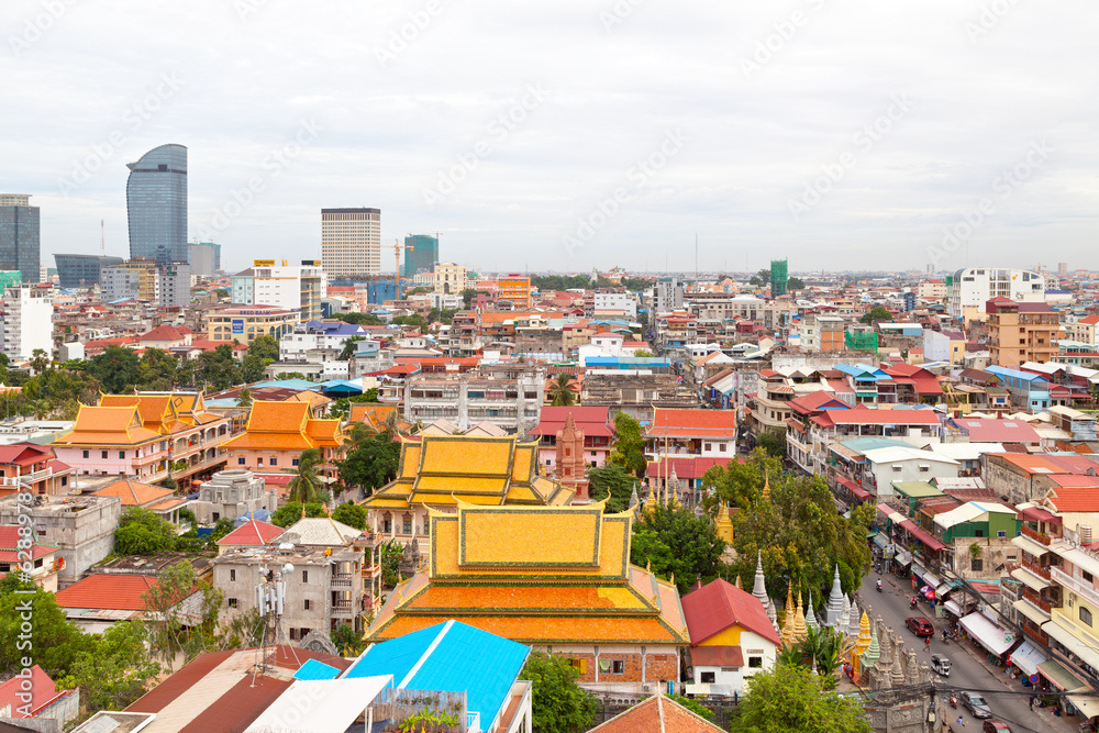 Aerial view of Wat Saravan in Phnom Penh