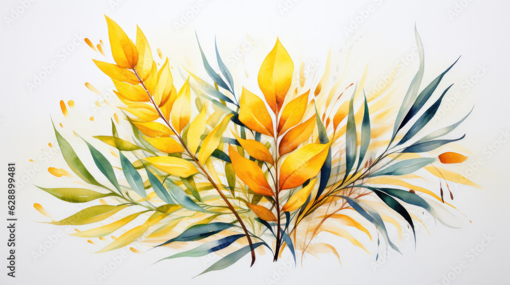 beautiful yellow plant leaves isolated on white background Generative AI beautiful yellow plant leaves isolated on white background Generative AI