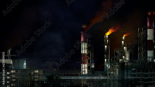 oil thermal powerhouse at night time, not real design - industrial 3D rendering