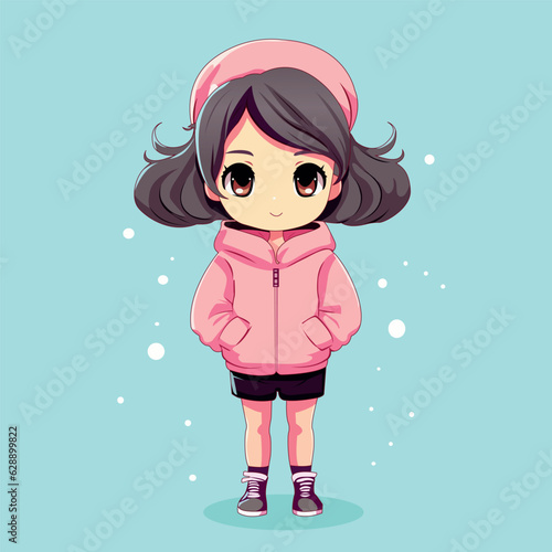 Manually Created anime Girl Cartoon Character Vector