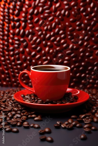 A cup of coffee among the coffee beans