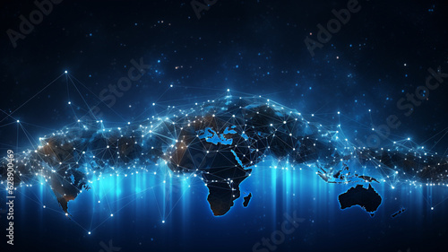 Global network connection concept. Big data visualization. Social network communication in the global computer networks. Internet technology. Business. Science. Generative AI.