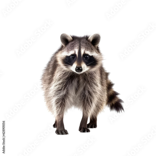 A curious raccoon staring directly at the camera on a dark and mysterious background. Isolated background. Transparent PNG. Generative AI © byarnoldus