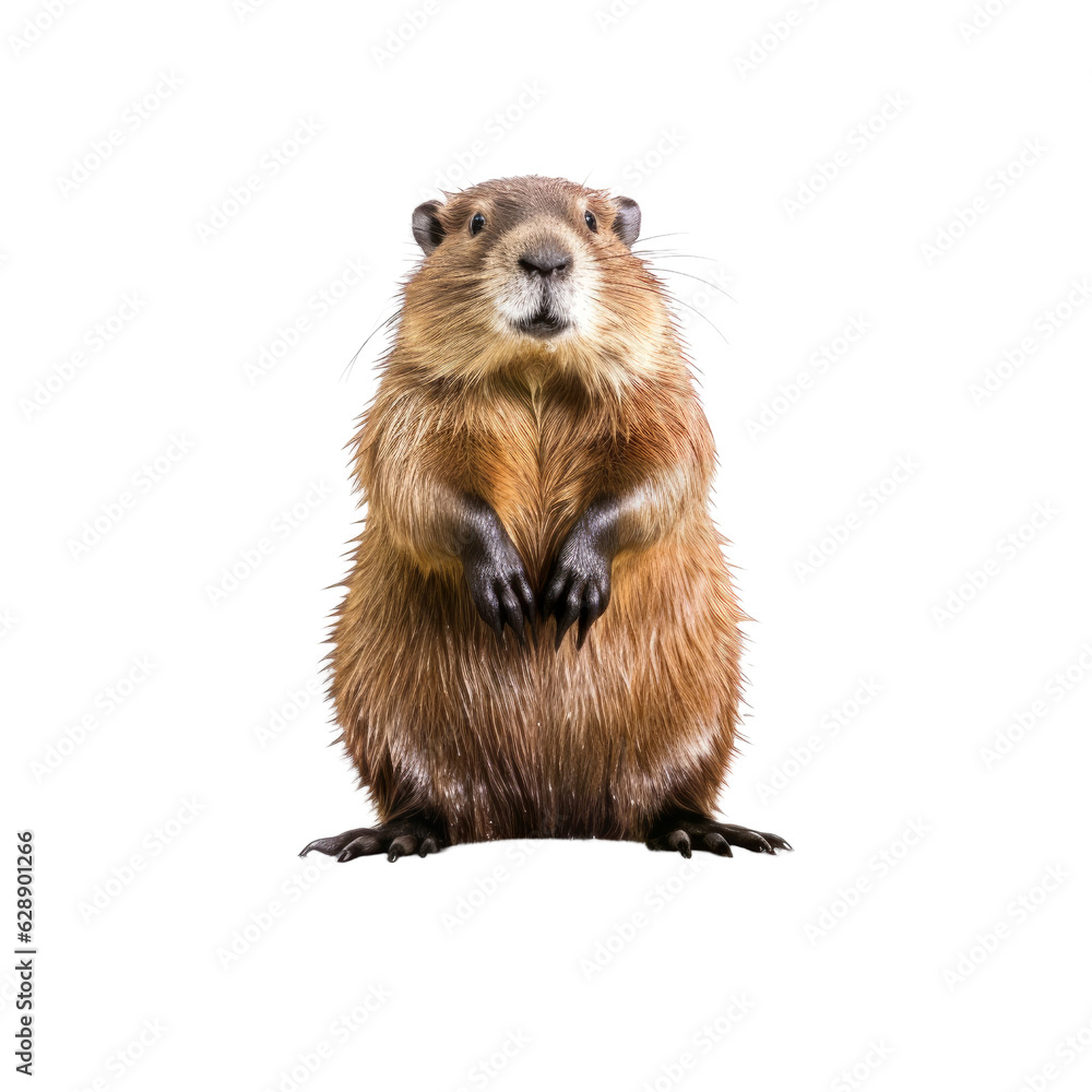 A curious groundhog standing tall on its hind legs in the wild. Isolated background. Transparent PNG. Generative AI A curious groundhog standing tall on its hind legs in the wild. Isolated background. Transparent PNG. Generative AI