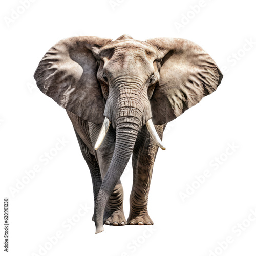 A majestic elephant standing against a dramatic black backdrop. Isolated background. Transparent PNG. Generative AI