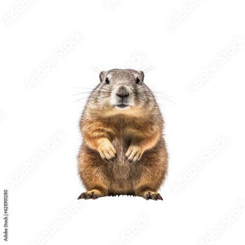 A cute groundhog standing on its hind legs in the wilderness. Isolated background. Transparent PNG. Generative AI