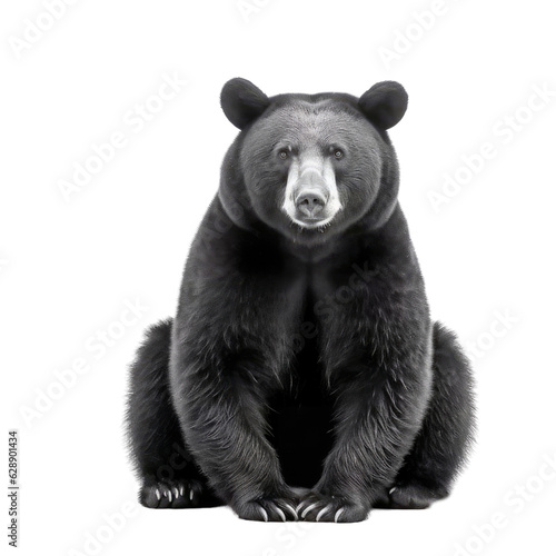A black bear sitting upright in the wild. Isolated background. Transparent PNG. Generative AI