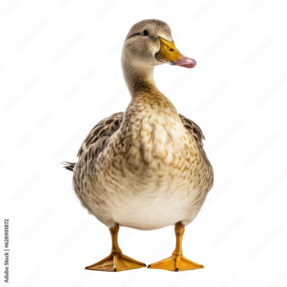A solitary duck standing against a black backdrop. Isolated background. Transparent PNG. Generative AI A solitary duck standing against a black backdrop. Isolated background. Transparent PNG. Generative AI