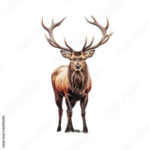 A majestic deer with impressive antlers against a captivating black backdrop. Isolated background. Transparent PNG. Generative AI