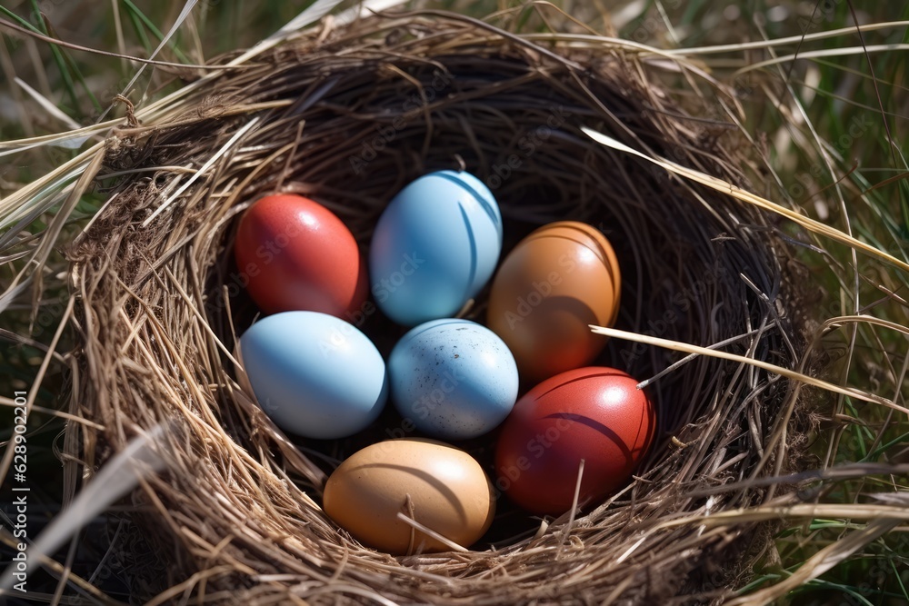 A Beautiful Display of Easter Eggs in a Nest A Beautiful Display of Easter Eggs in a Nest