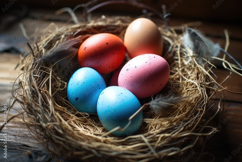A charming nest of colored eggs A charming nest of colored eggs