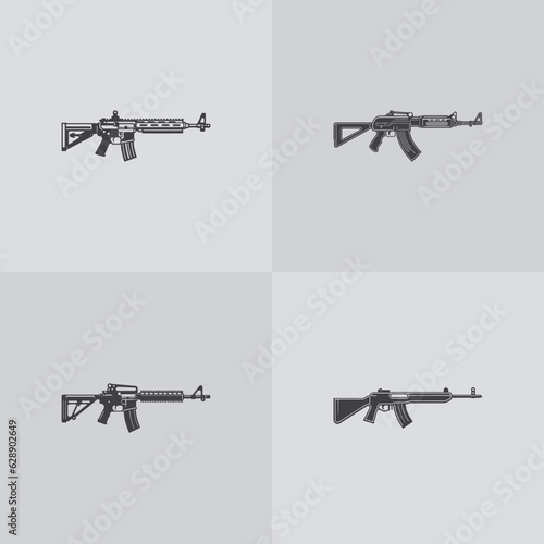 silhouette weapons icon automatic rifle set photo