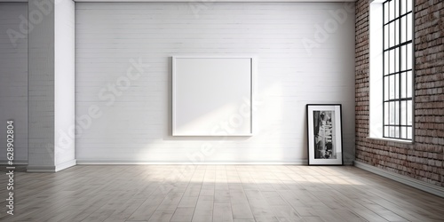 Empty room with picture frame. Generative AI