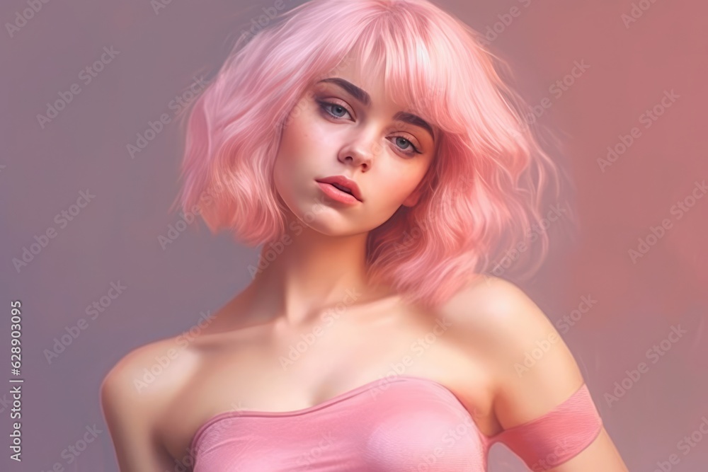 Sensual Pink-Haired Beauty Fictional Character Created By Generative AI.