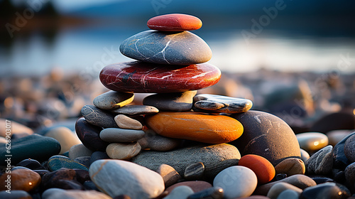 Close-up of meticulously stacked stones, a symbol of balance and meditation - Generative AI