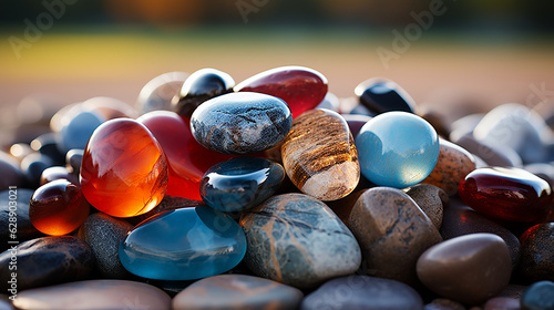 Detailed texture of balanced stones, evoking stability and tranquility - Generative AI