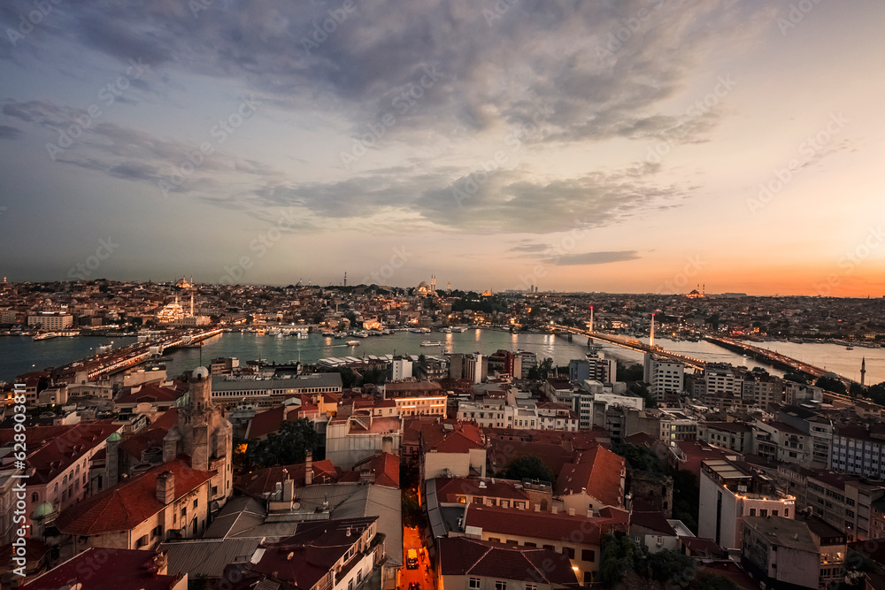 a scenic sunset view of the old city of Istanbul from the Galata Tower