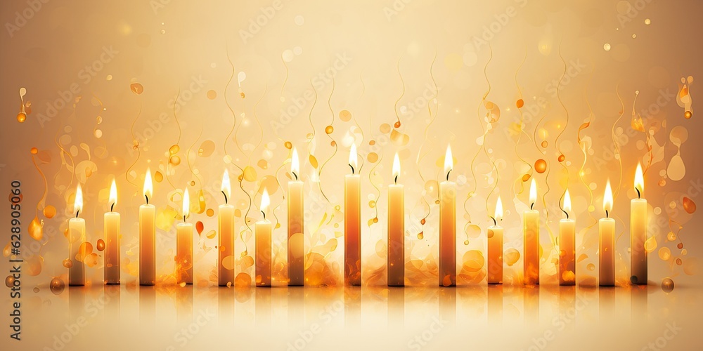 birthday candles with bokeh lights and confetti on yellow and orange background . birthday candles with bokeh lights and confetti on yellow and orange background .