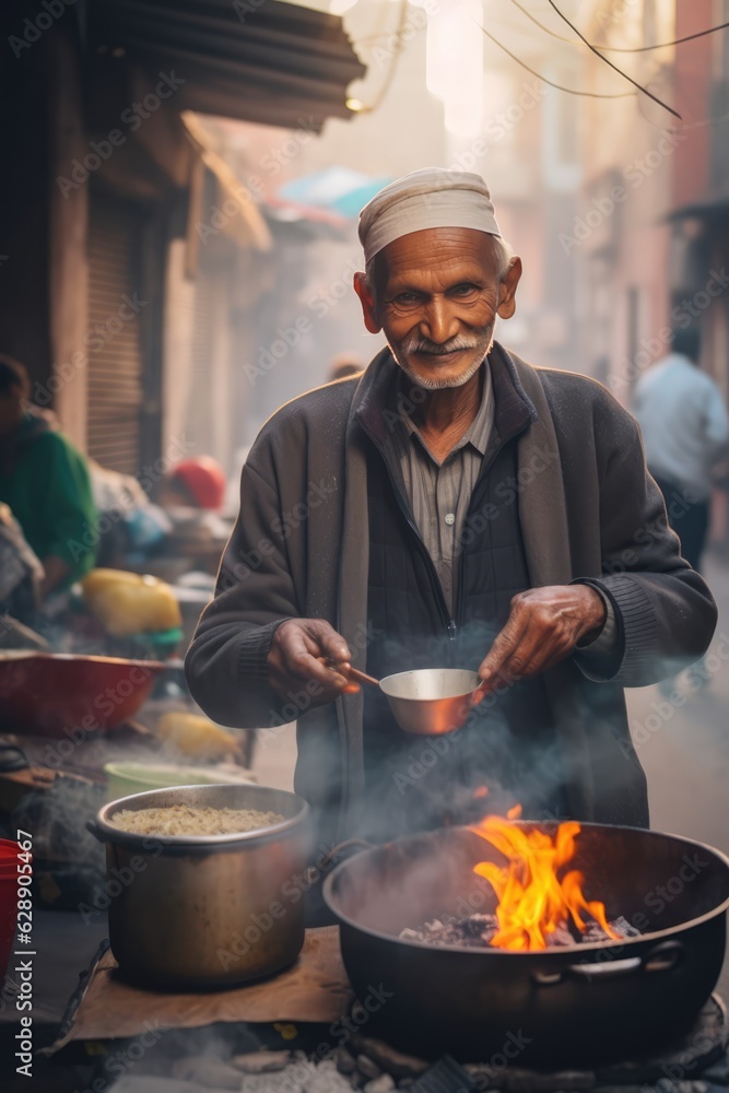 An Old Man Cooking Outdoors Fictional Character Created By Generative AI. An Old Man Cooking Outdoors Fictional Character Created By Generative AI.