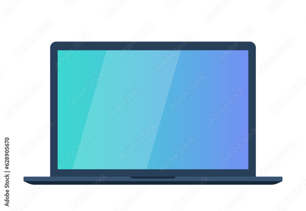 Laptop in flat style. Computer with empty screen, blank copy space on computer. Laptop front view. Vector illustration. Laptop in flat style. Computer with empty screen, blank copy space on computer. Laptop front view. Vector illustration.
